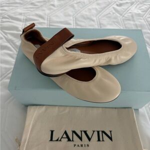 Lanvin Beige and Brown Leather Logo Flats